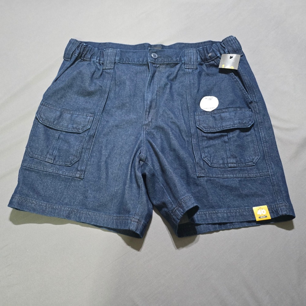 Lee Cargo Shorts Mens 40 Blue Denim Elastic Waist Utility Workwear NEW